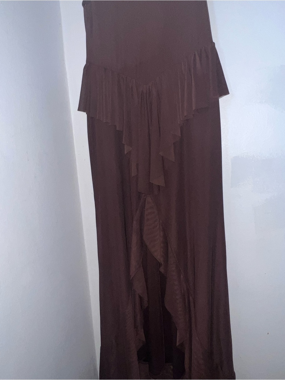 AFRM Brown Asymmetrical Ruffle High-Low Maxi Dress - Picture 6 of 7